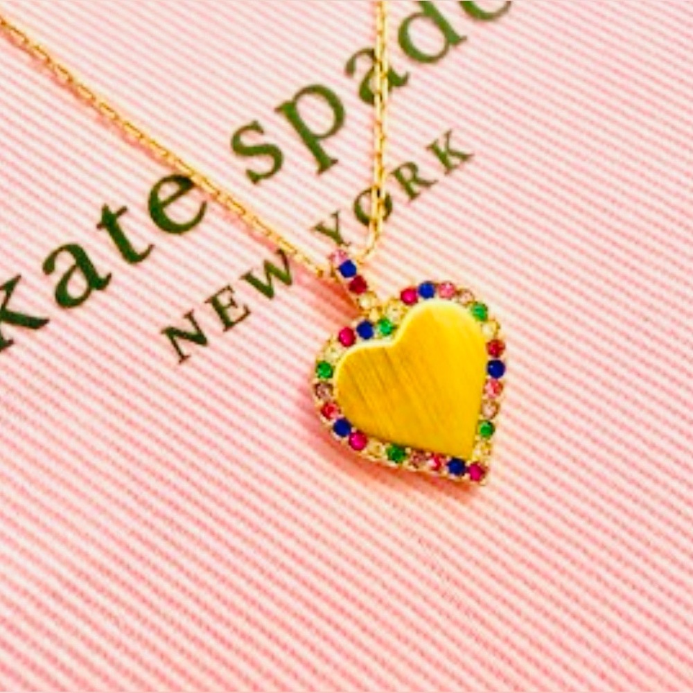 kate spade Gold Heart Pendant Necklace with Multicolor Stones
